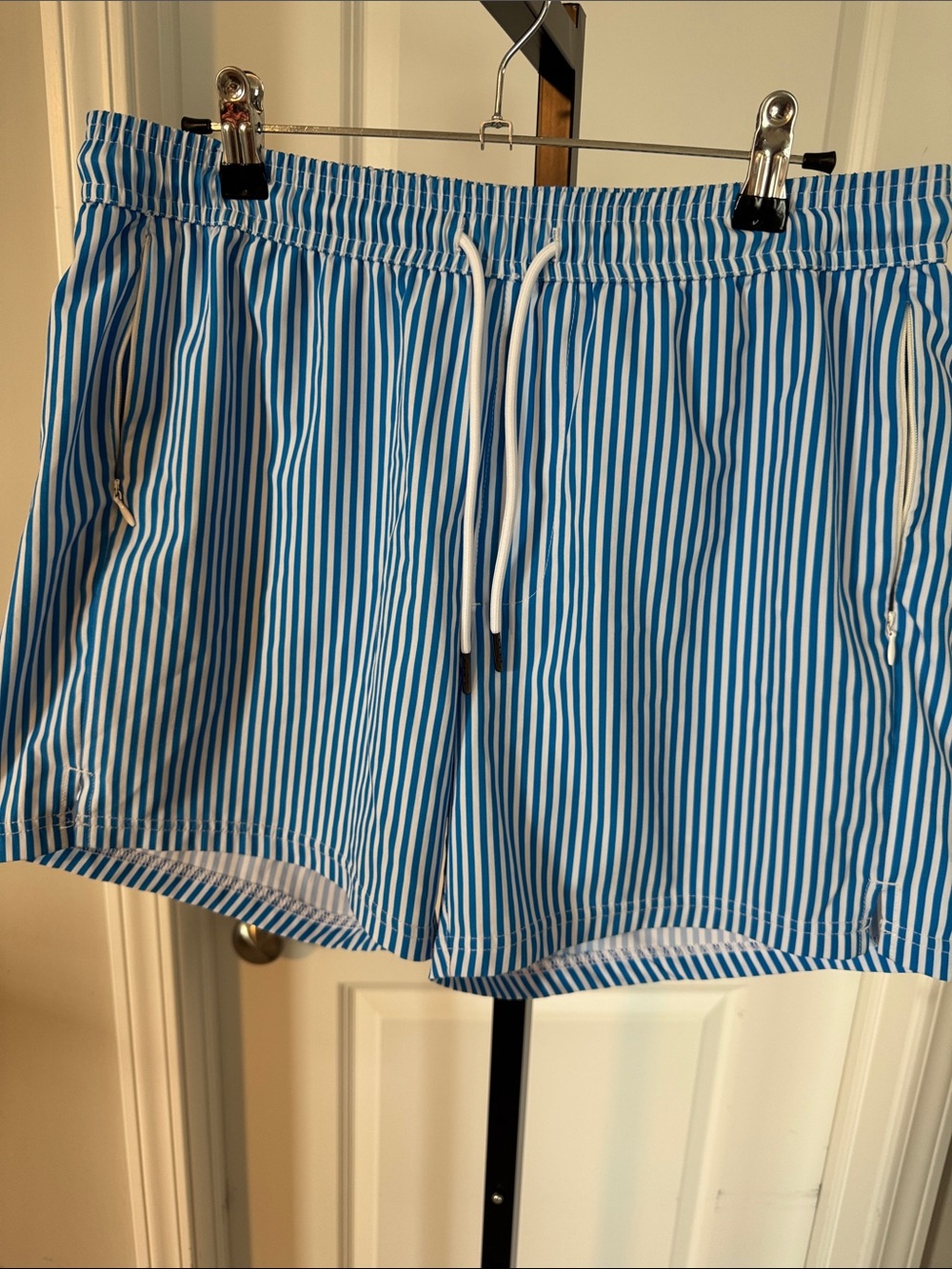 Striped Blue & White Athletic Swim Shorts for Men